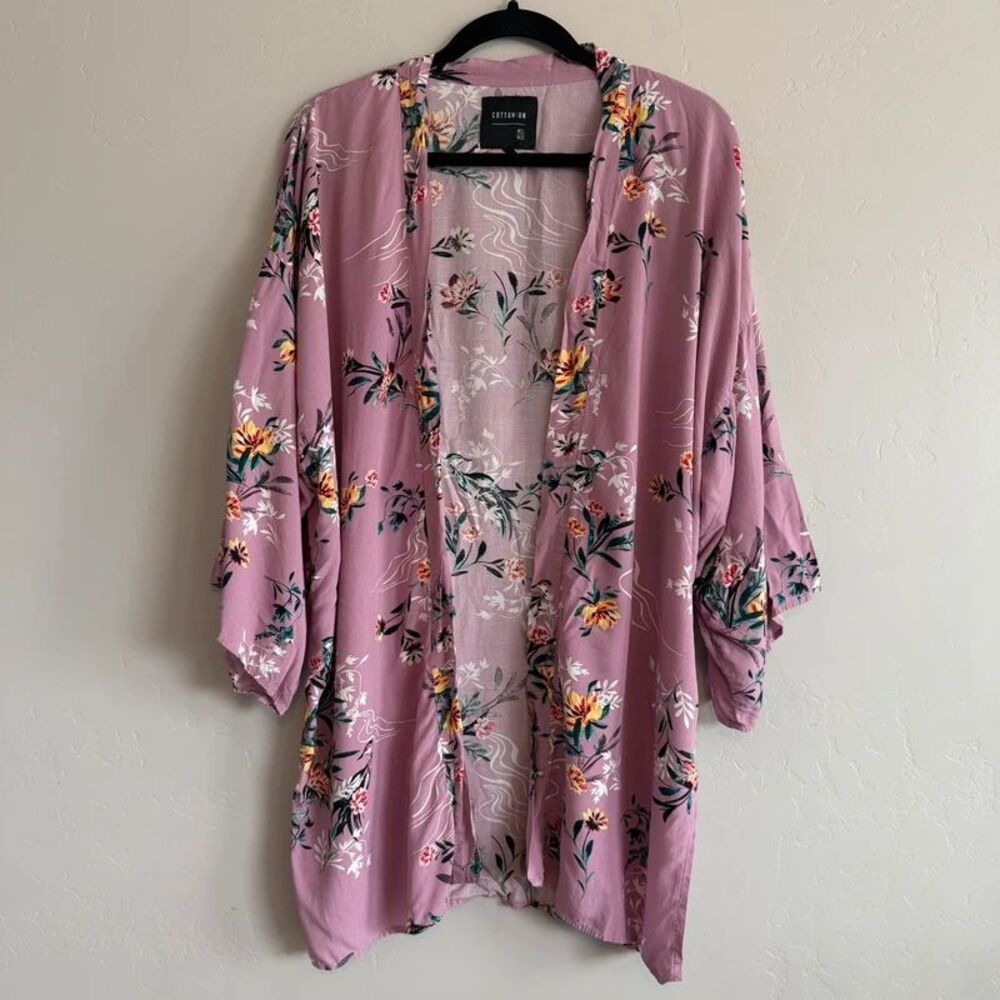Cotton-On Pink Floral Kimono Size M/L Whimsy Flowy